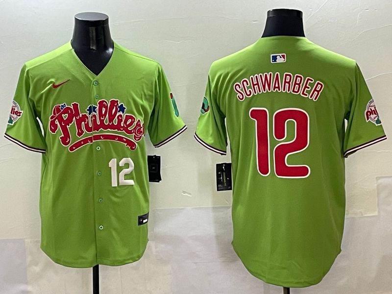 Men Philadelphia Phillies #12 Schwarber Green Five generations Joint Name 2025 Nike MLB Jersey style 3->philadelphia phillies->MLB Jersey